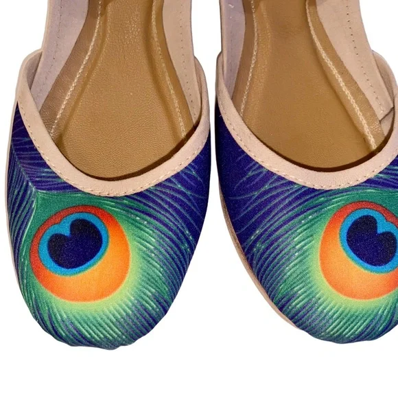 Fuchsia Artisan Made Peacock Print Flats Women’s Size 9 - Picture 9 of 16